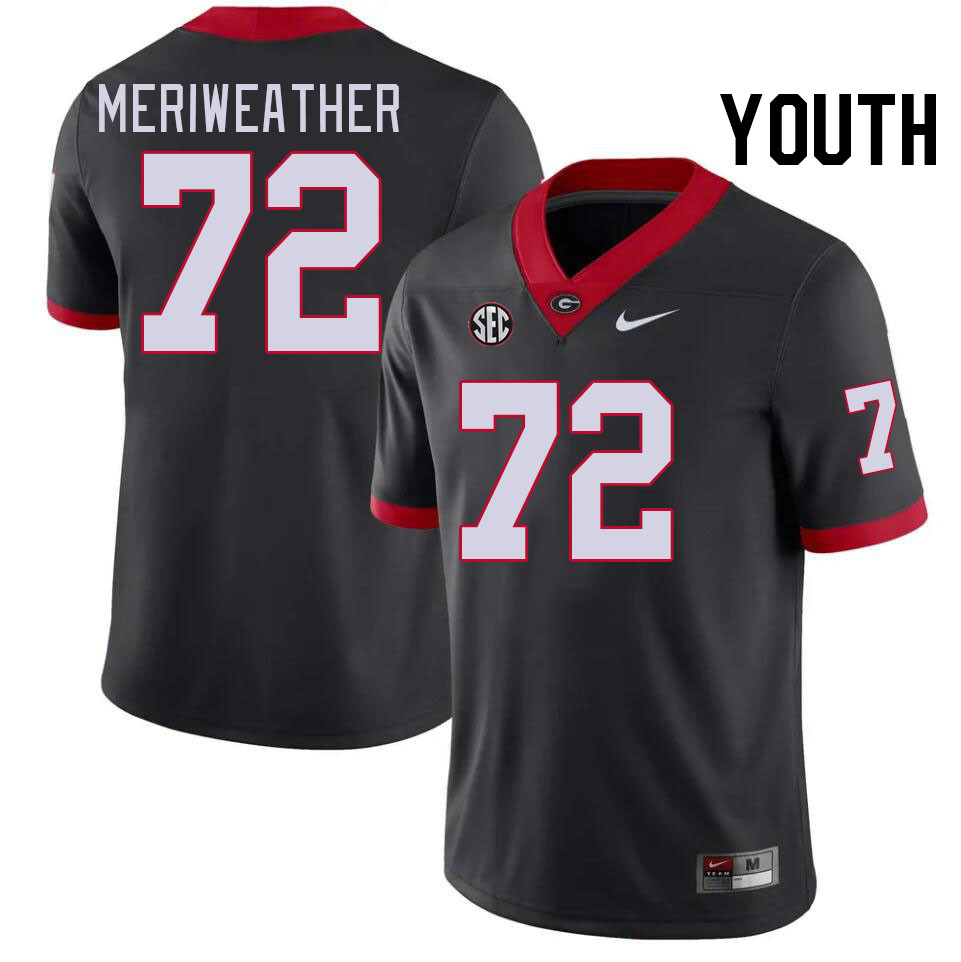 Youth #72 Jamal Meriweather Georgia Bulldogs College Football Jerseys Stitched-Black